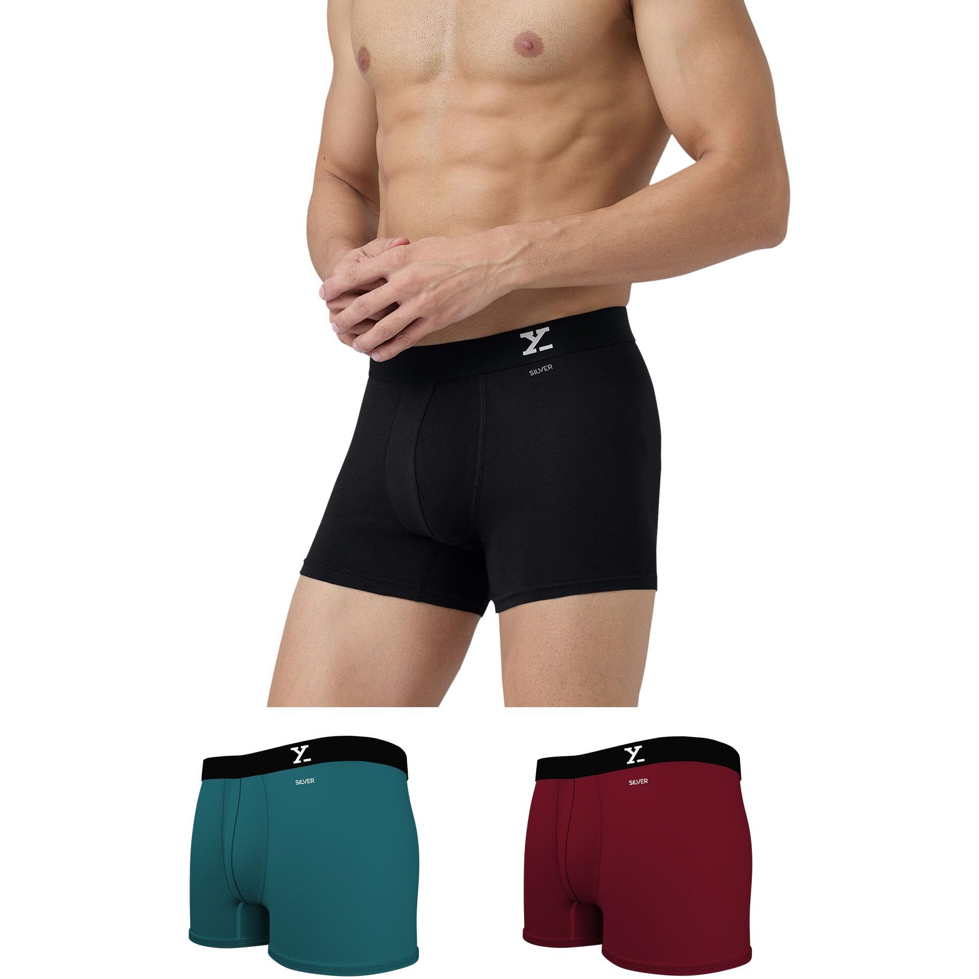 XYXX Cotton Relaxed Solid (Pack of 3) (Aero Trunks for Men Combo_Black+Dark Maroon+Legion Blue_L)