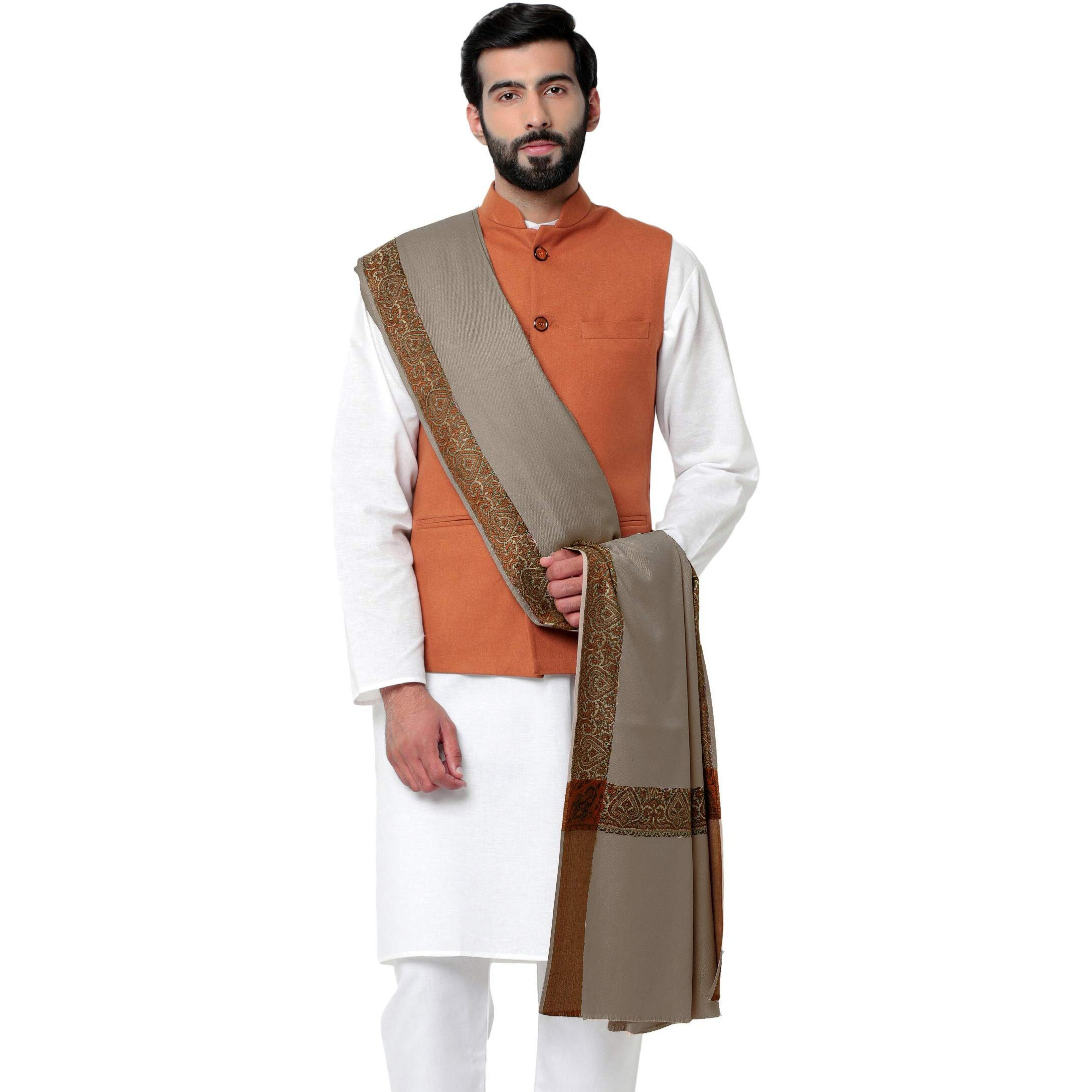 Weavers Villa Men's Woven Border Woollen Lohi/Shawl, 125cm x 250cm