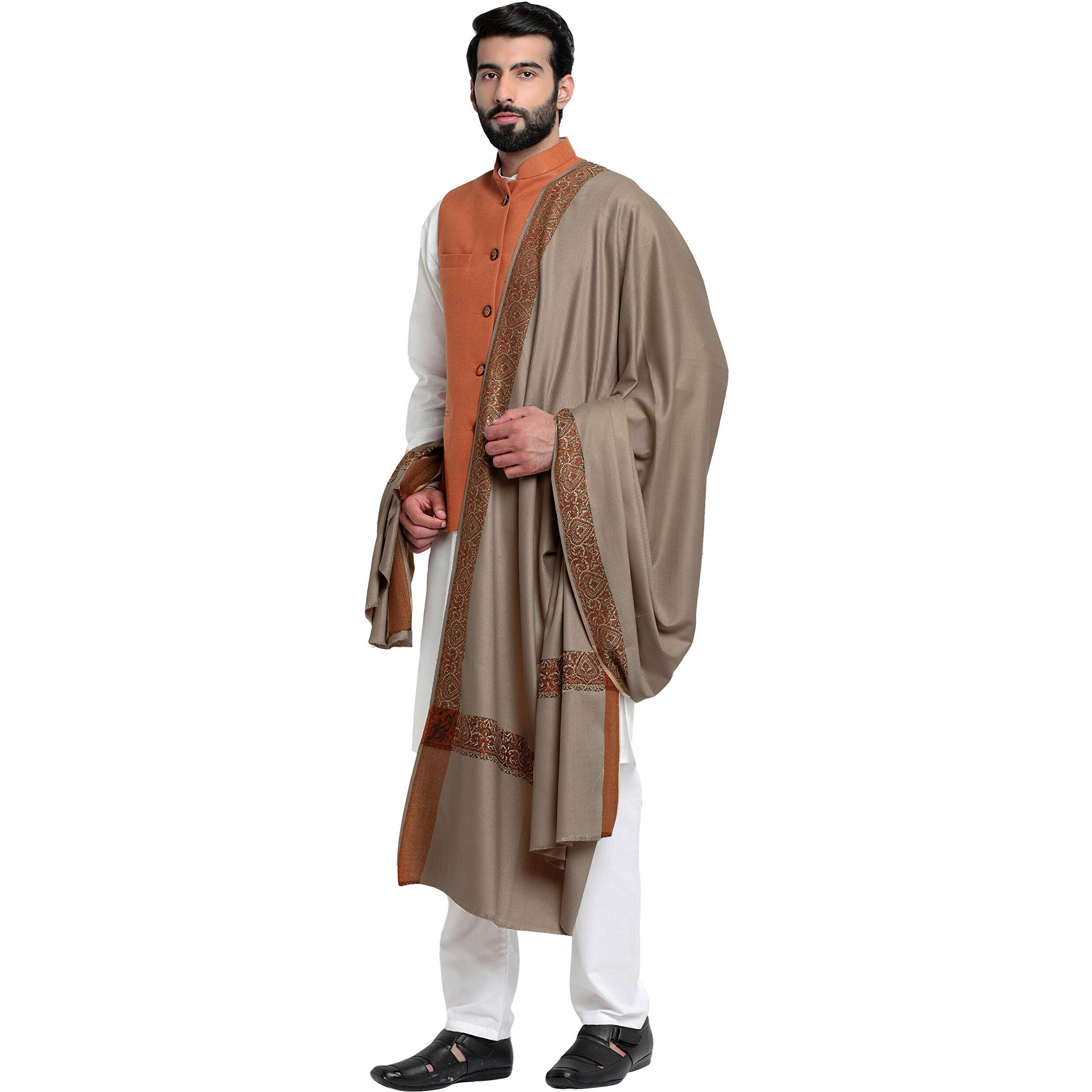 Weavers Villa Men's Woven Border Woollen Lohi/Shawl, 125cm x 250cm