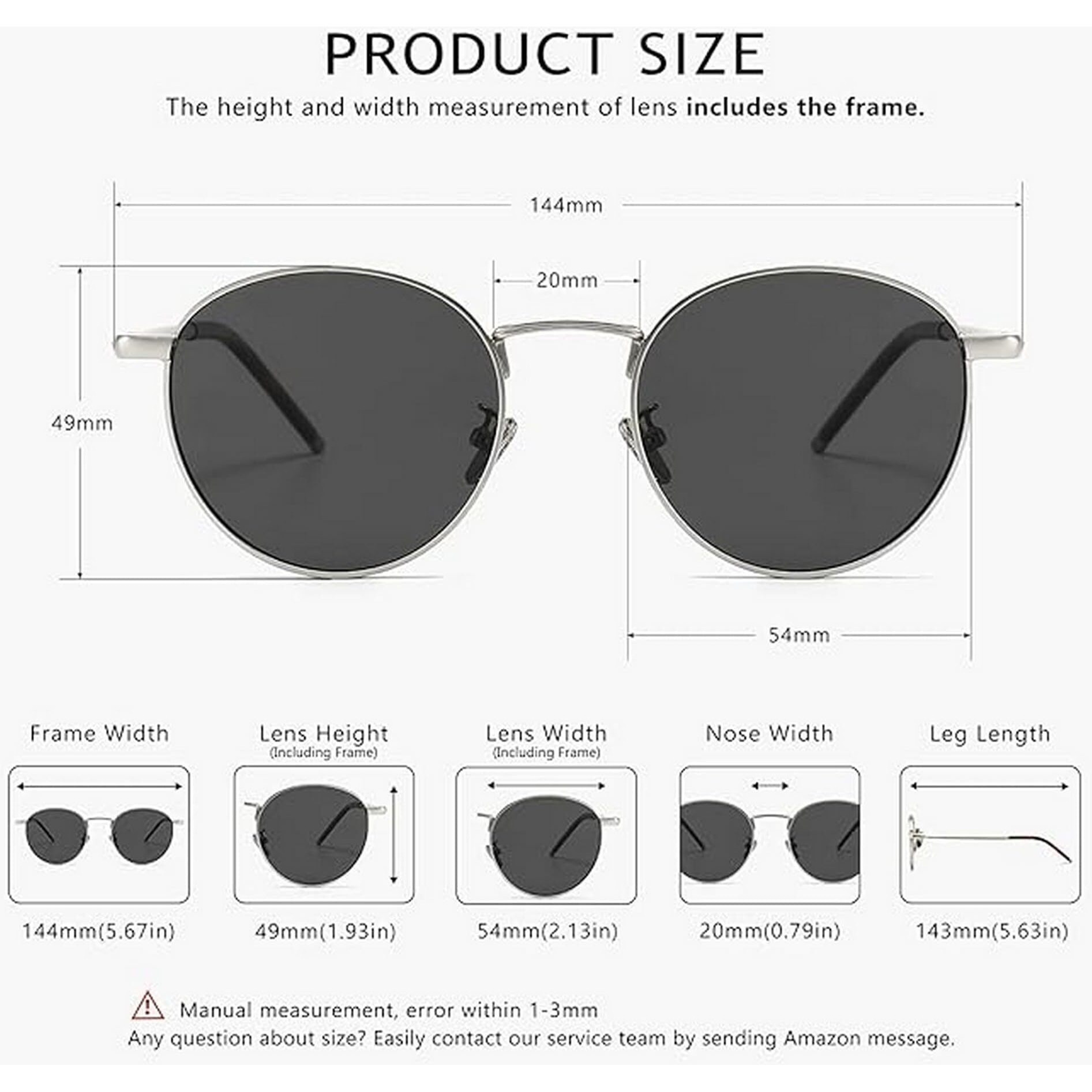 Dervin Ponderable UV Protection Coating Round Sunglasses for Men and Women Classic Metal Sun Glasses (Silver-Black)