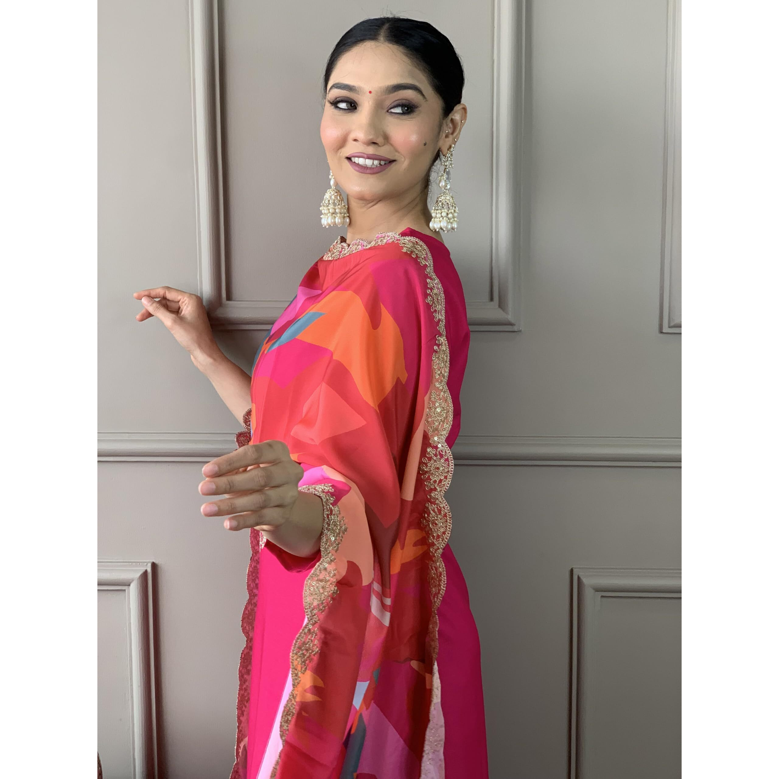 Naixa Women's Red Viscose Silk Embroidered Straight Kurta with Viscose Silk Pant and Crep Silk Printed Dupatta Sets (NX-546-Red-XL)