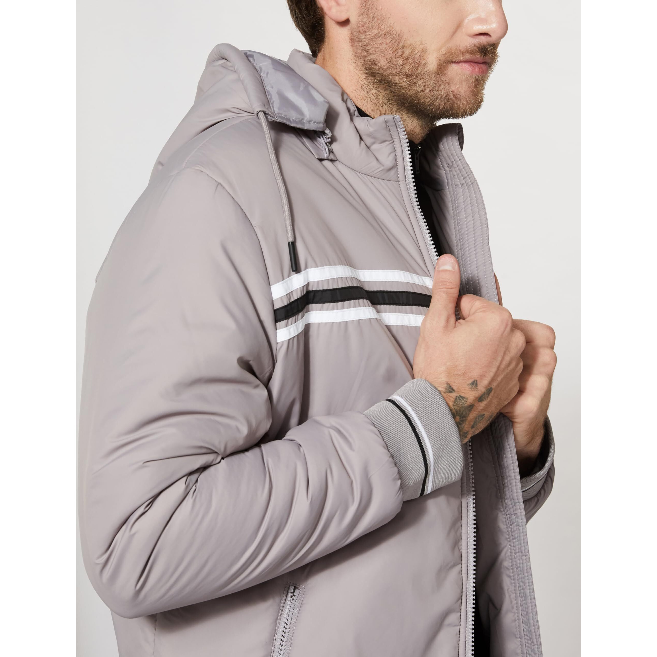 Amazon Brand - Symbol Men's Heavy weight Hooded Bomber Jacket Stone Grey XL