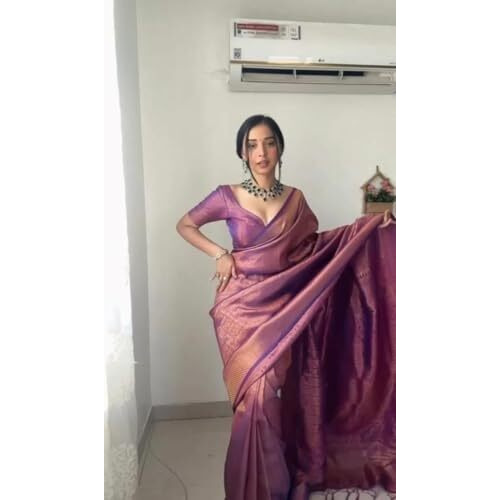 Shiv Textiles Women's Ready To Wear Kanjivaram Silk Saree Banarasi Silk Sarees For Women With Blouse Piece.(SAREE-KP-R-5052-Light Pink)