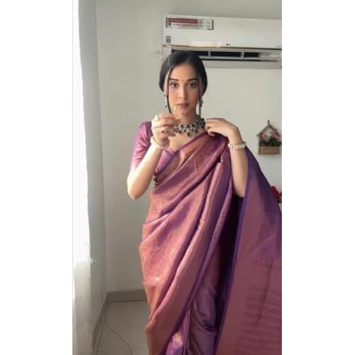 Shiv Textiles Women's Ready To Wear Kanjivaram Silk Saree Banarasi Silk Sarees For Women With Blouse Piece.(SAREE-KP-R-5052-Light Pink)