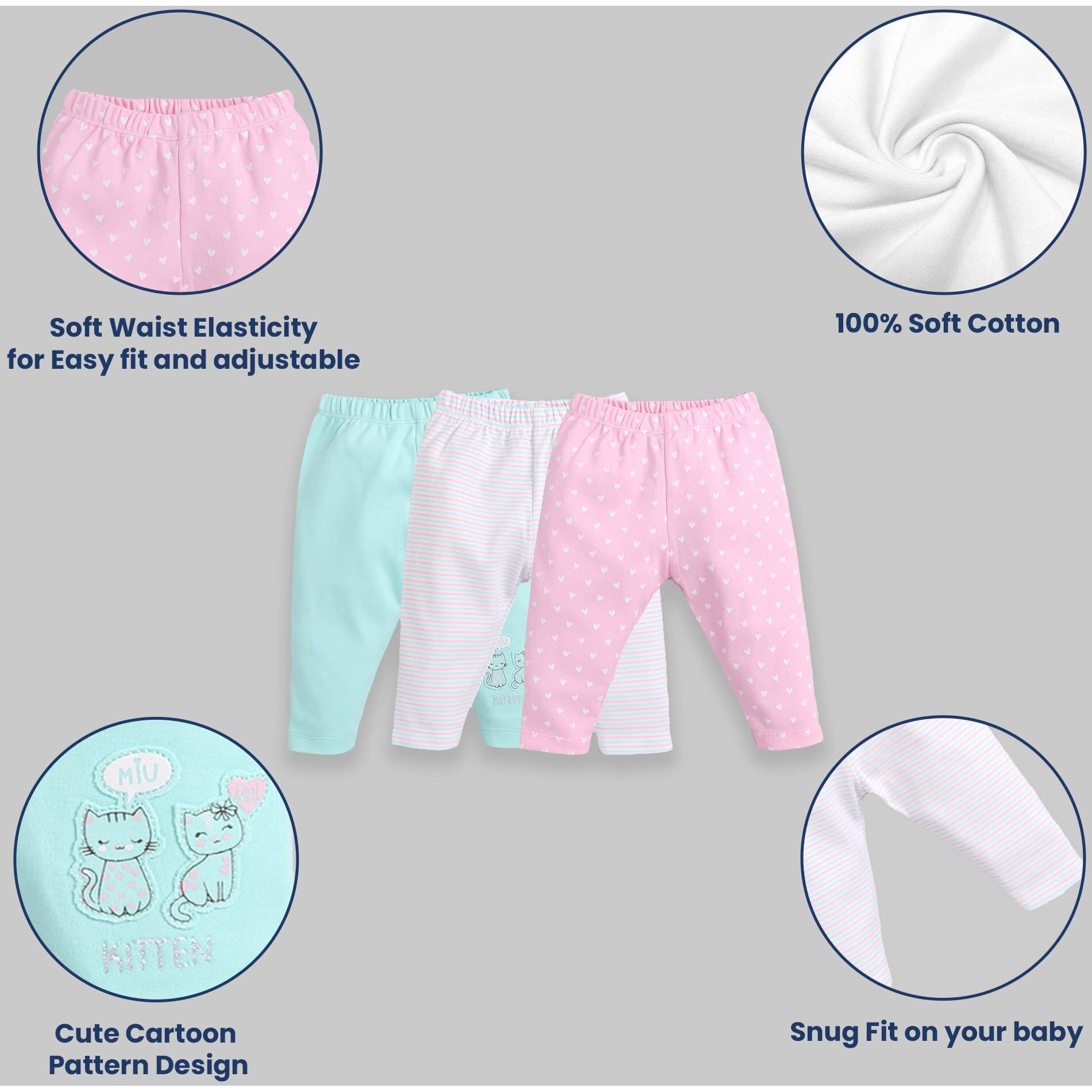 BABY GO Baby-Girl's Cotton Graphic Regular Fit Track Pants Pack of 1 (Gobs20-2497-6/9M-Pinkk_Pink_6 9 Months)