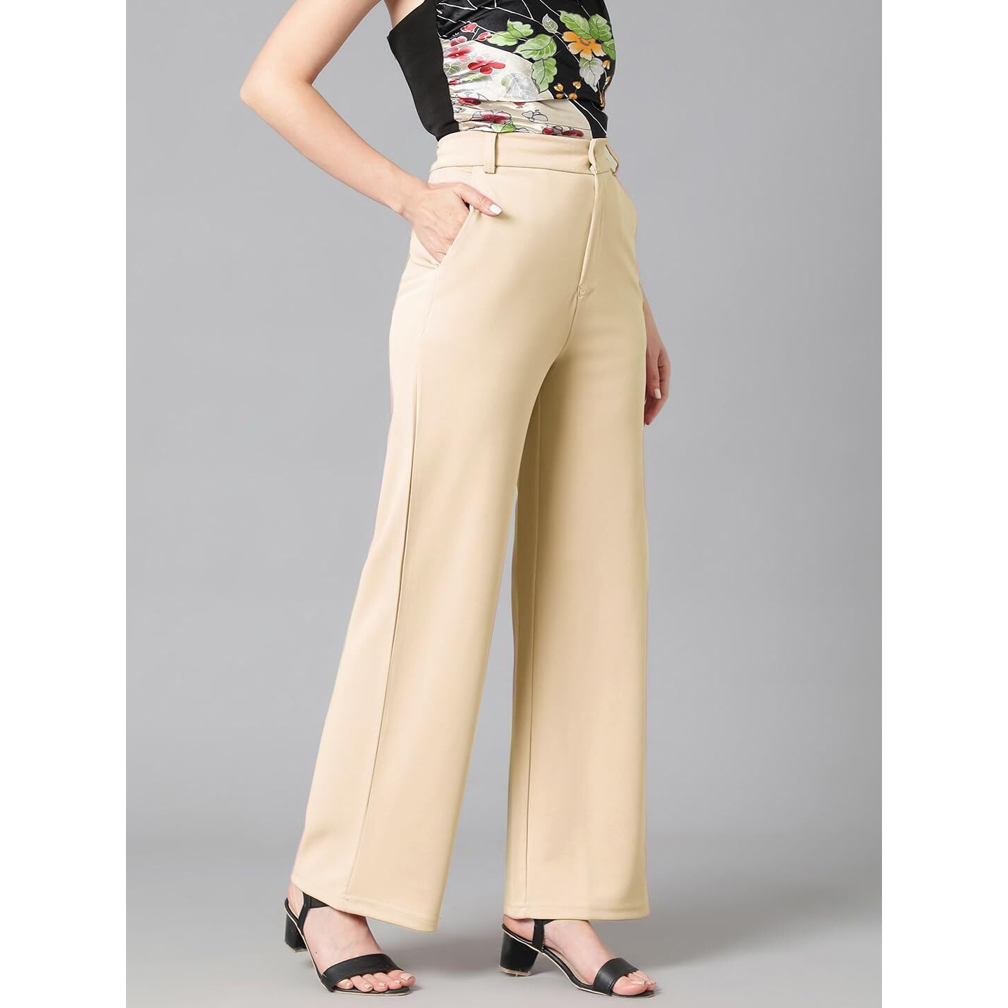KOTTY Womens Cotton Blend Straight Fit Trousers