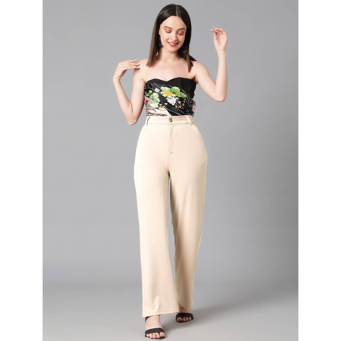 KOTTY Womens Cotton Blend Straight Fit Trousers