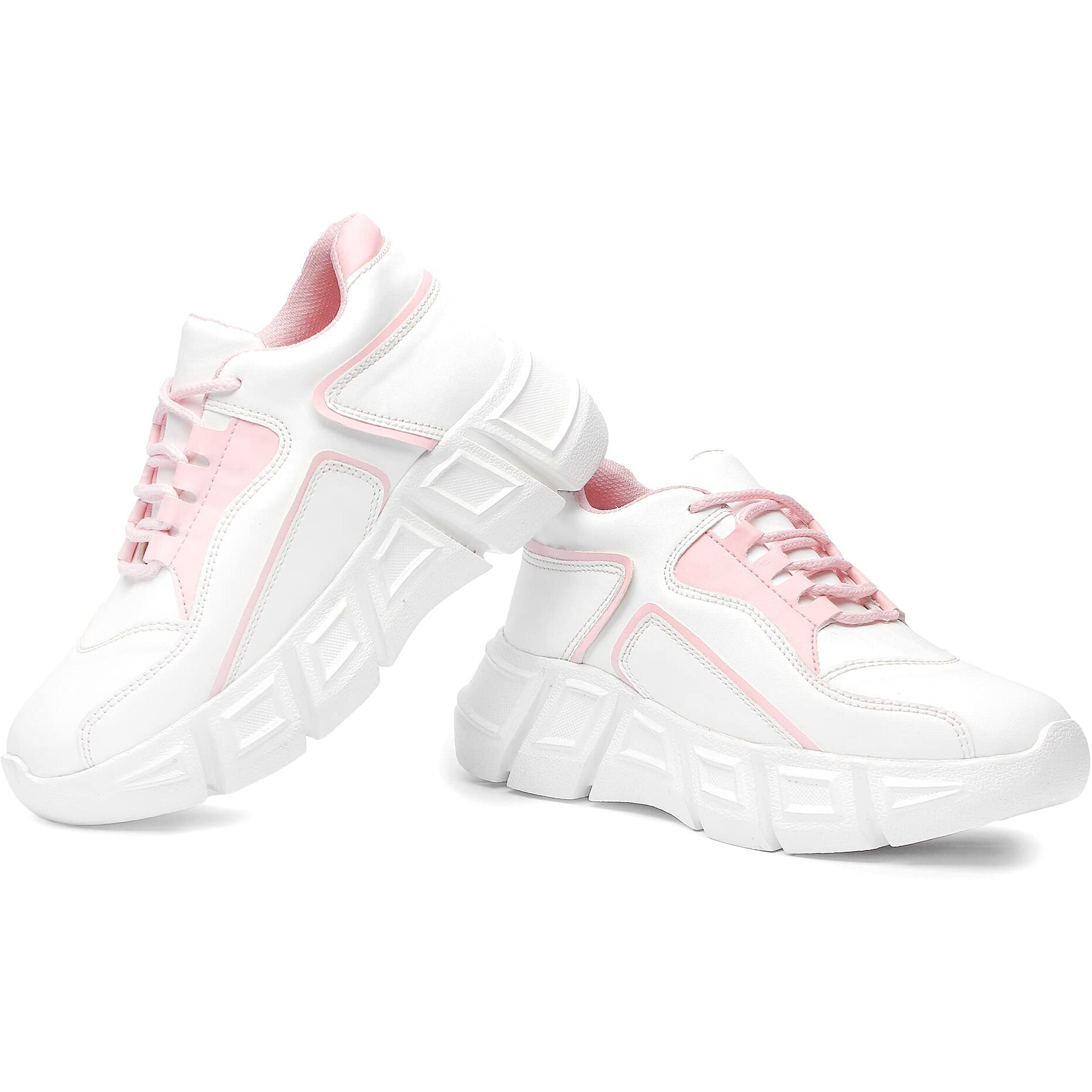Vendoz Women & Girls White Pink Casual Shoes Sports Shoes Sneakers - 40 EU