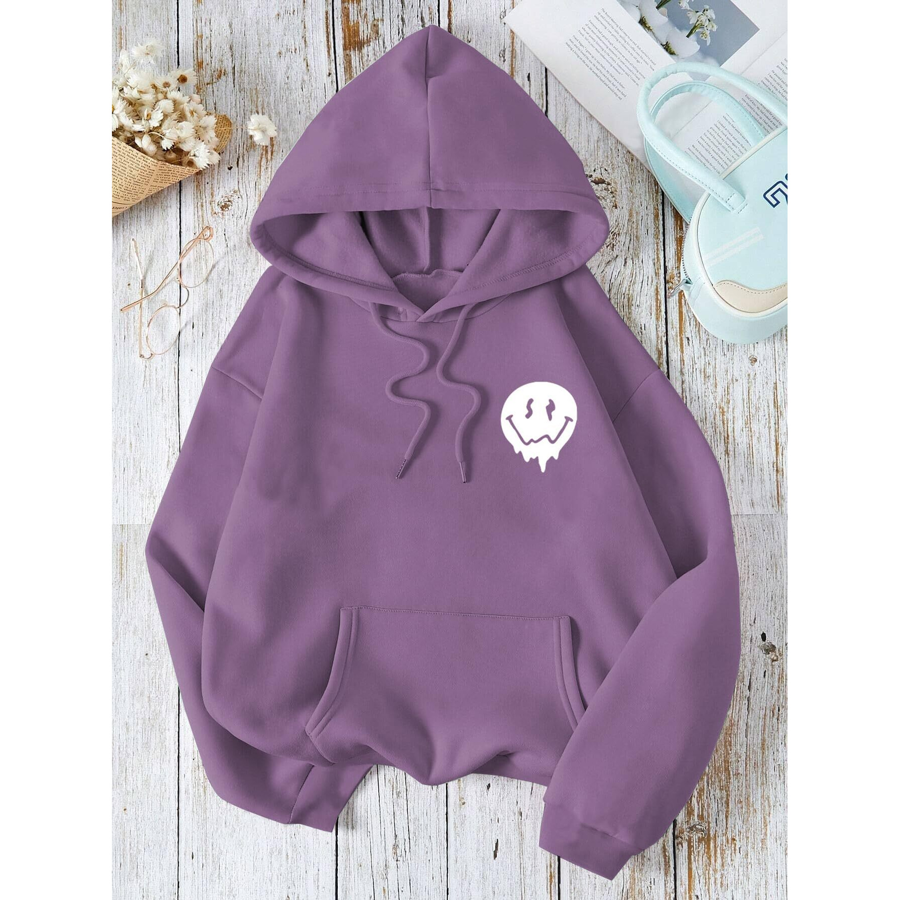 TAGAS Women's Printed Hoodies || Cotton Blend Regular Fit Sweatshirt for Women || Hoodies || Winter Wear for Women Purple (X_Large)