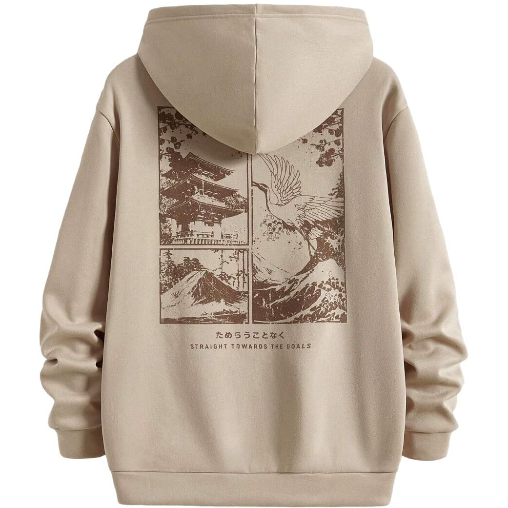TAGAS Men's Hoodie with Slogan & Wave Print, Kangaroo Pocket and Drawstring Detail || Fleece Regular Fit Sweatshirt for Mens || Men Hoodies || MH-8012-BEIGE-Medium