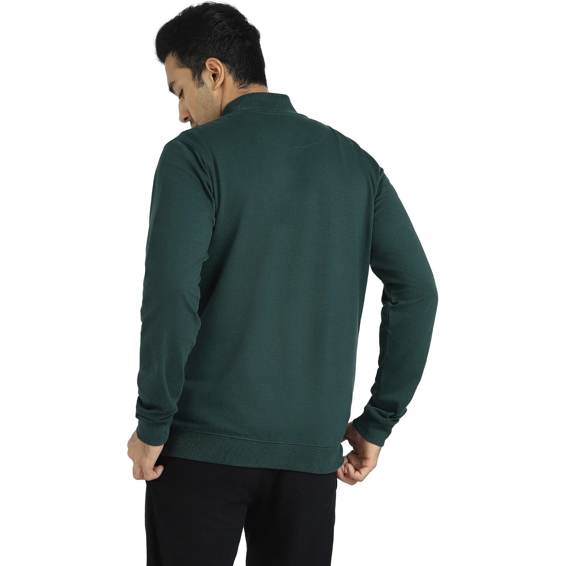 XYXX Men's Cotton High Neck Regular Fit Bomber Jacket Dark Forest Green M