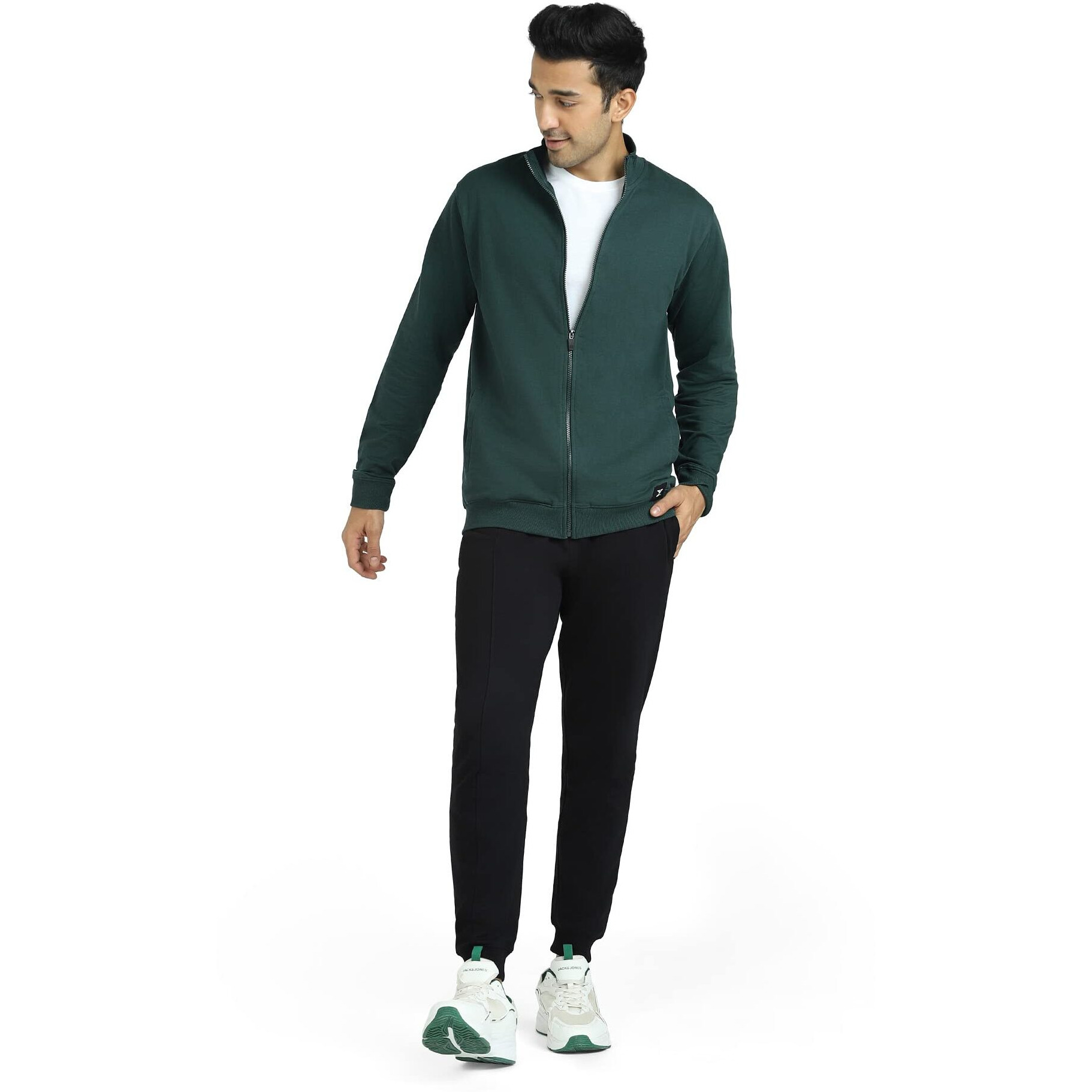 XYXX Men's Cotton High Neck Regular Fit Bomber Jacket Dark Forest Green M