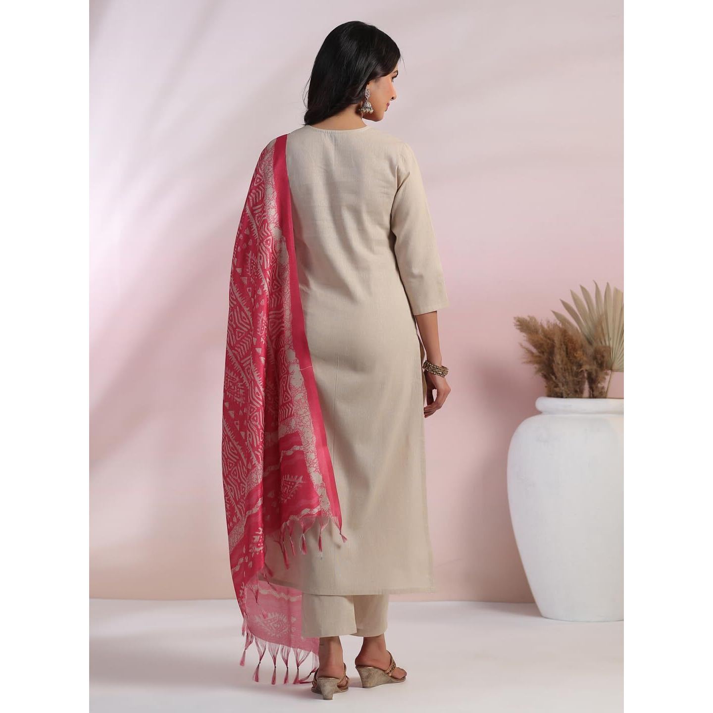 GoSriKi Women's Rayon Blend Embroidered Straight Kurta with Pant & Dupatta (Jankari Pink-NSW-GS_4XL_Pink_XXXX-Large)