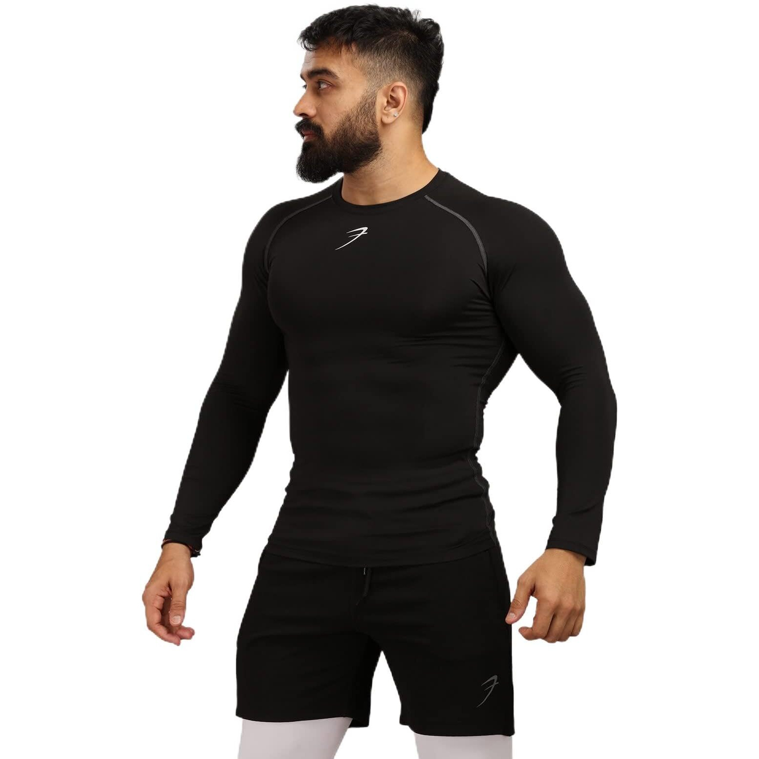 FUAARK Men's Full Sleeve Compression T-Shirt - Athletic Base Layer for Fitness, Cycling, Training, Workout, Tactical Sports Wear (Medium, Black)