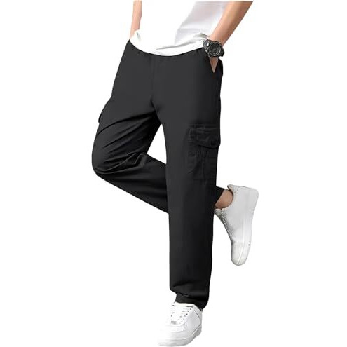 Lymio Men Cargo || Men Cargo Pants || Men Cargo Pants Cotton || Cargos for Men (Cargo-26-29) (M, Black)