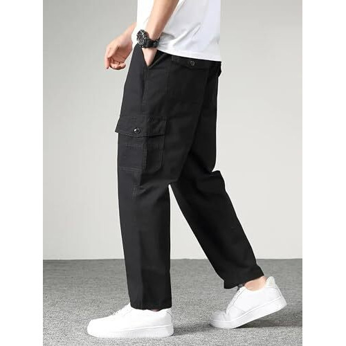 Lymio Men Cargo || Men Cargo Pants || Men Cargo Pants Cotton || Cargos for Men (Cargo-26-29) (M, Black)
