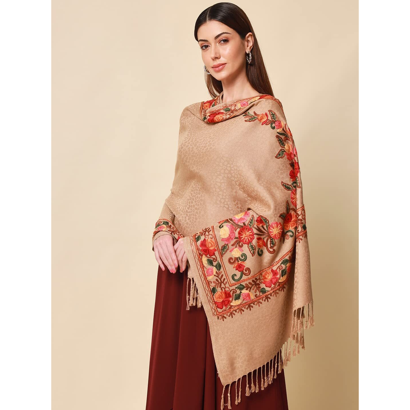 Women's khushnuma Kashmiri Aari Embroidery Stole (Size 71X203 CM)