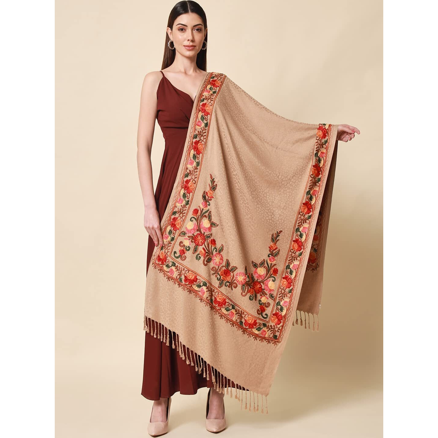 Women's khushnuma Kashmiri Aari Embroidery Stole (Size 71X203 CM)