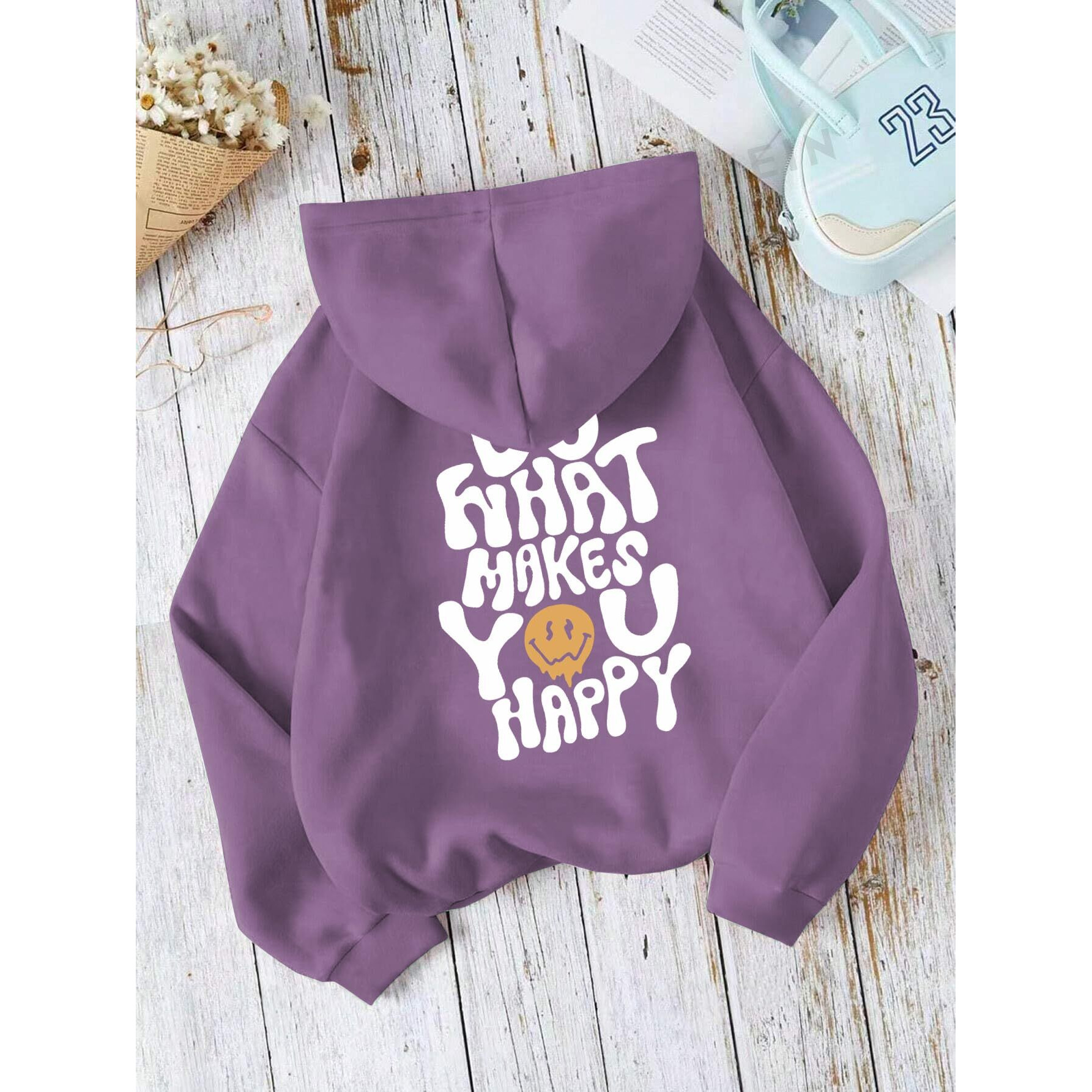 TAGAS Women's Printed Hoodies || Cotton Blend Regular Fit Sweatshirt for Women || Hoodies || Winter Wear for Women Purple (Large)