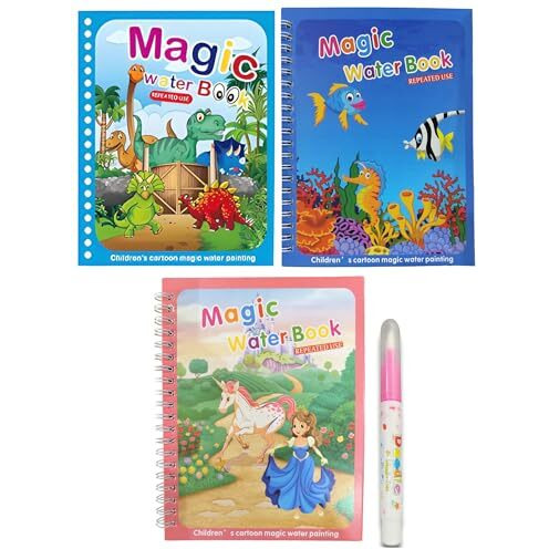 GLUN Water Magic Books for Children, Different Themes with Self Drying Water Pen for Kids Fun with Learning Including 1 Marker, 3 to 5 Age Group (Pack of 3)