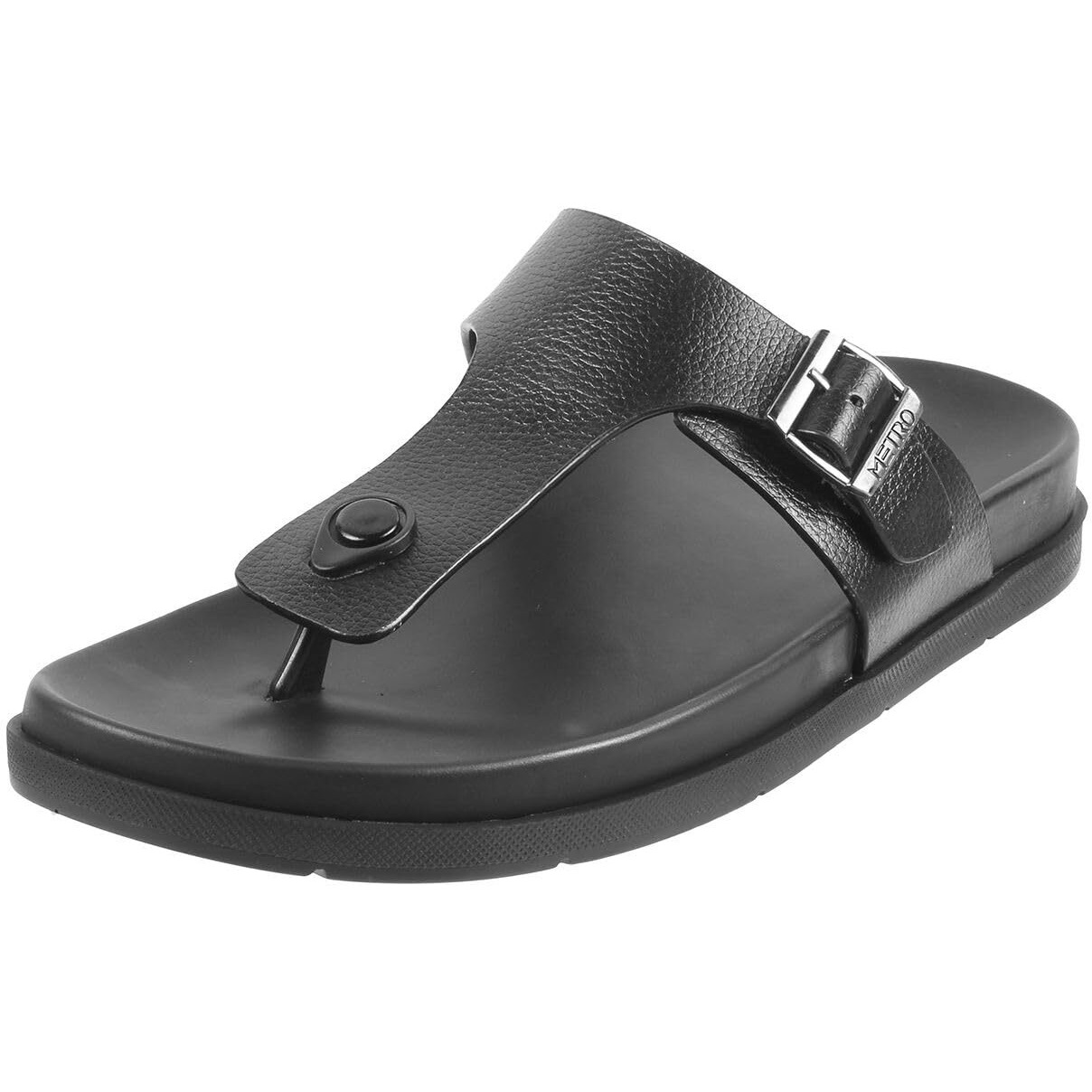 Metro Men Black Flat Casual/Comfort Synthetic Leather Chappal UK/10 EU/44 (16-761)