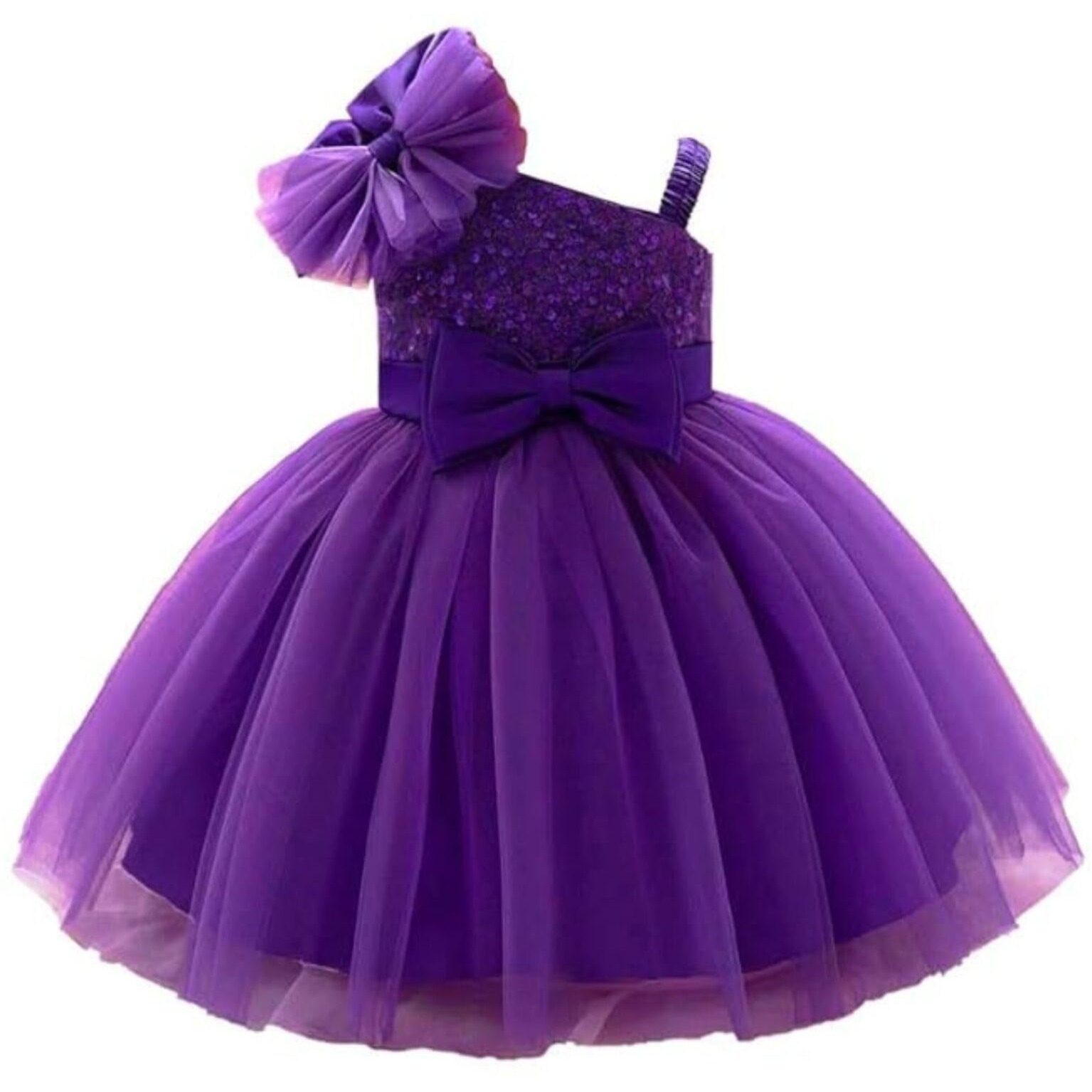 Niren Enterprise Barbet Sequence Embroidered Net Flaired Sleeve Less Baby Girl Frock (Purple Barbet, 1-2Y)