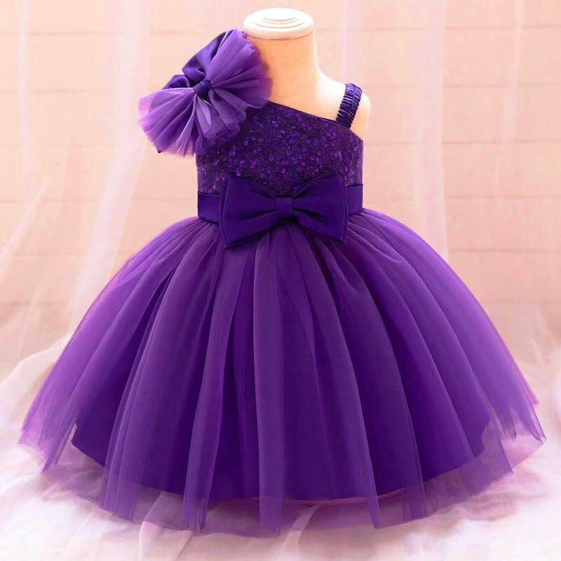 Niren Enterprise Barbet Sequence Embroidered Net Flaired Sleeve Less Baby Girl Frock (Purple Barbet, 1-2Y)