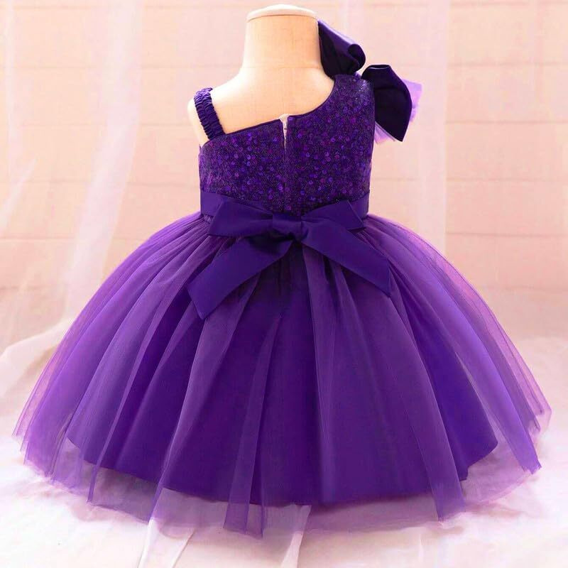 Niren Enterprise Barbet Sequence Embroidered Net Flaired Sleeve Less Baby Girl Frock (Purple Barbet, 1-2Y)