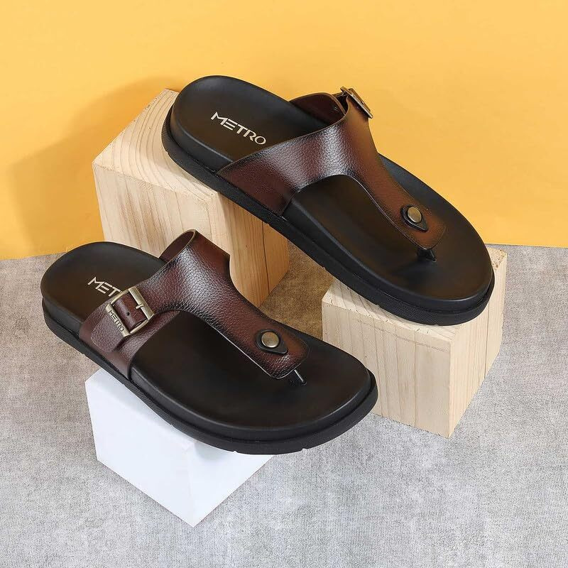 Metro Men Brown Flat Casual/Comfort Synthetic Leather Chappal UK/9 EU/43 (16-761)