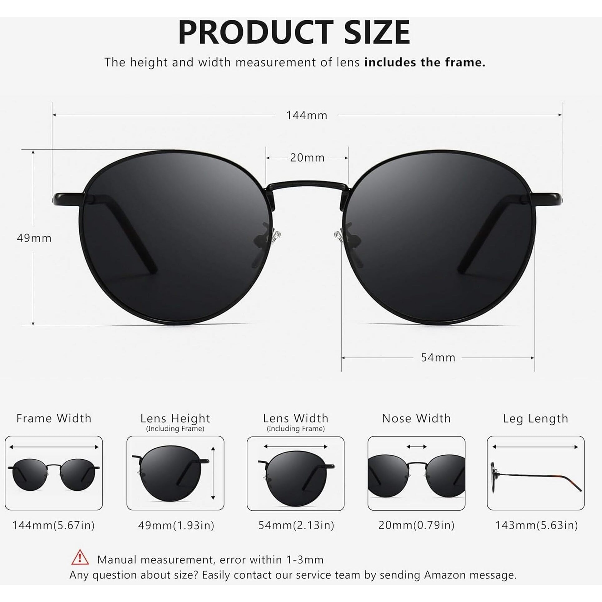 Dervin Ponderable UV Protection Coating Round Sunglasses for Men and Women Classic Metal Sun Glasses (Black-Black)