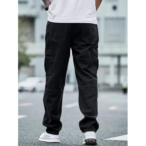 GRECIILOOKS Mens Classic Cotton Regular Fit Jeans (Black, 30)