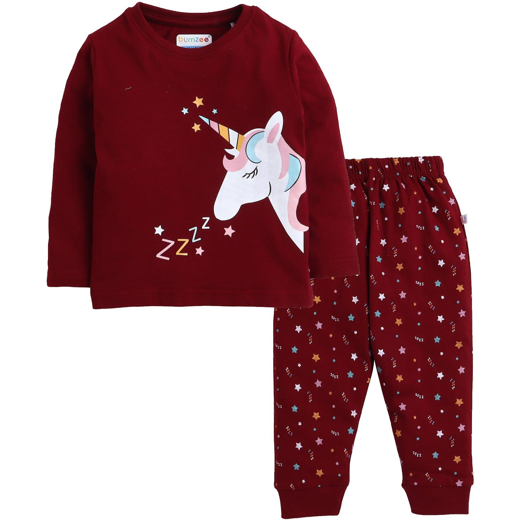 BUMZEE Maroon Girls Cotton Full Sleeves T-Shirt And Pajama Set Age - 5-6 Years