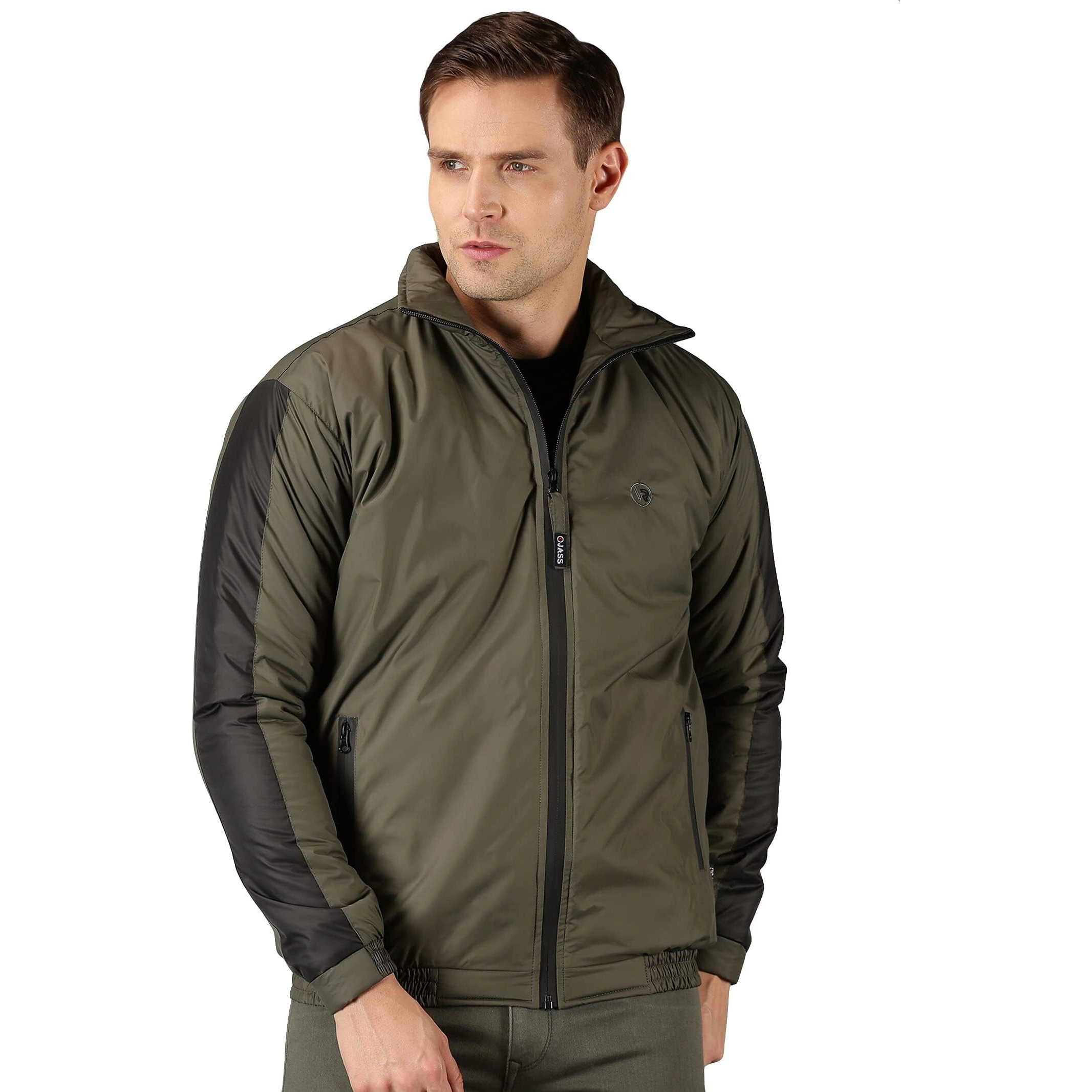 VROJASS Full Sleeve Solid Men's Sleeve Combination Bomper Jacket (XL, Olive Green)(VROBJF-OL_SB-XL)
