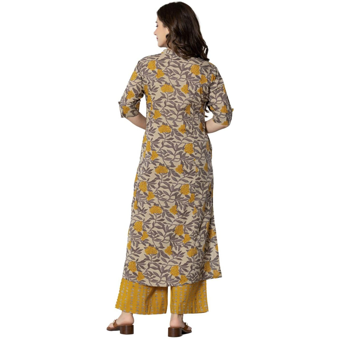 rytras Women's Cotton Printed A-Line Kurta with Palazzo Pant Set(Maroon,RYT583,S)