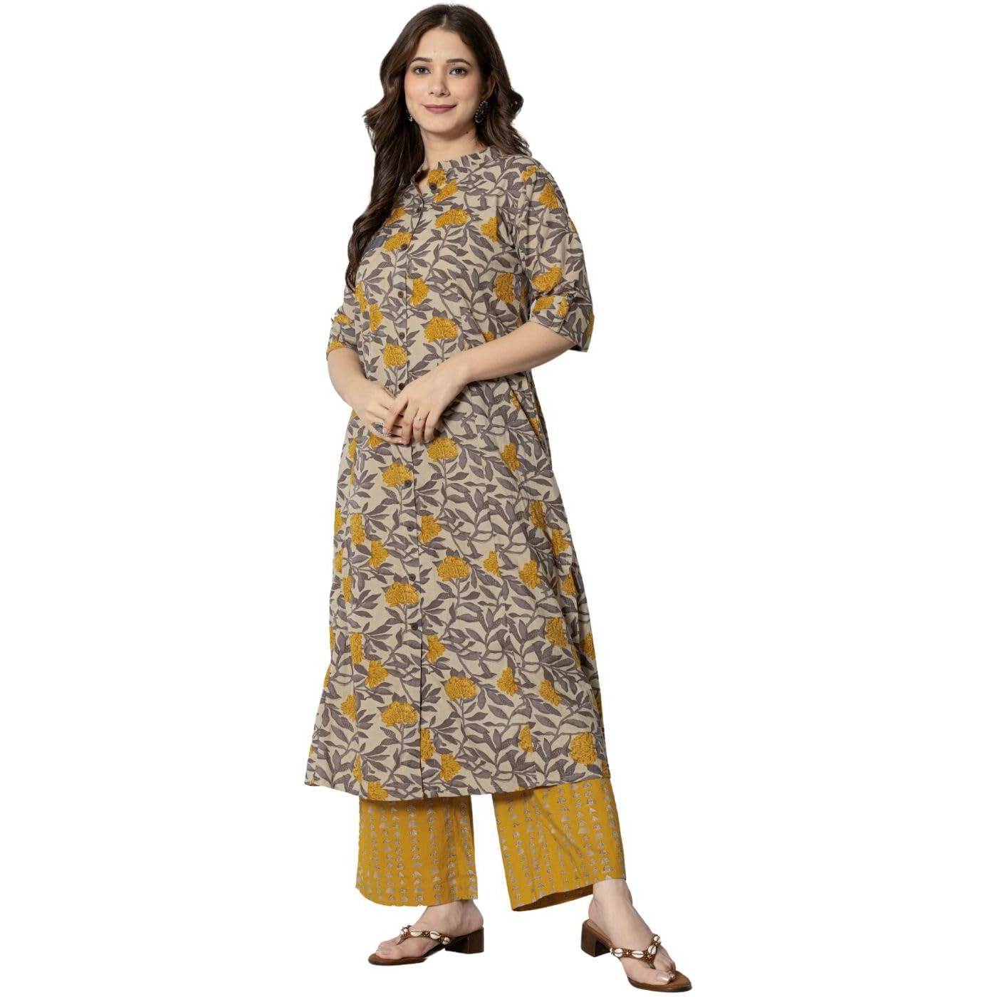 rytras Women's Cotton Printed A-Line Kurta with Palazzo Pant Set(Maroon,RYT583,S)