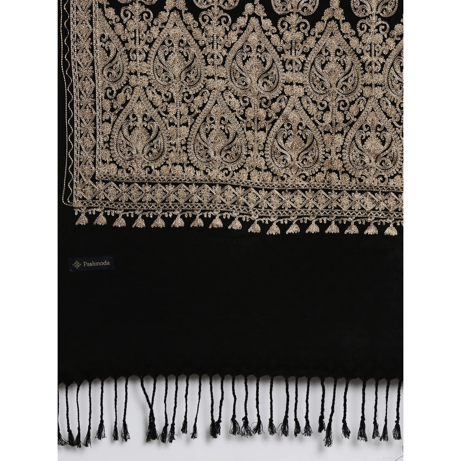 Pashmoda Women Kashmiri Aari Embroidery Stole, Shawl, & Wrap(Size 71X203 CM) (Black)