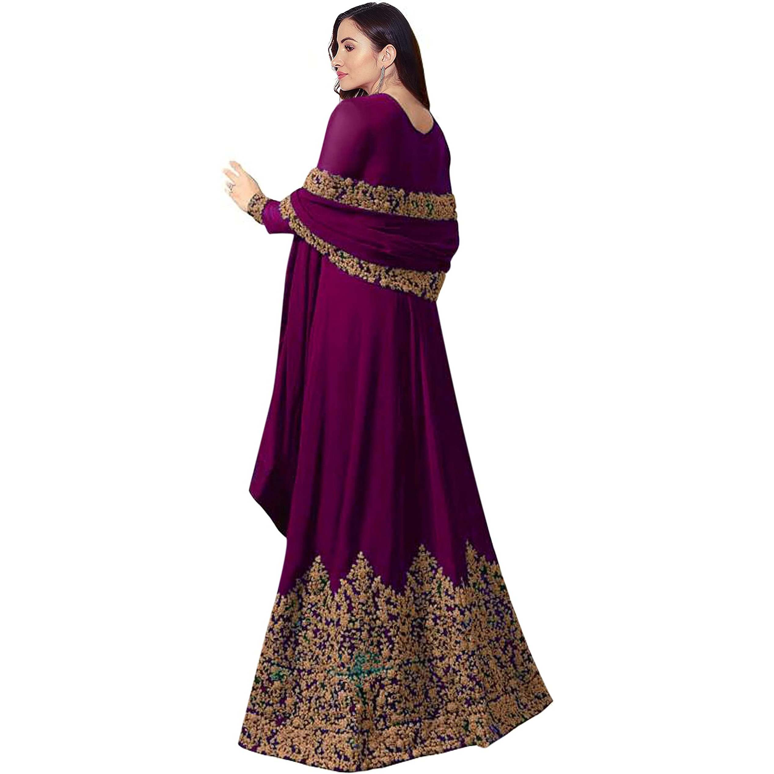 PristiveFashionHub Women's Codding Long Anarkali Gown With Duppta(Free Size) (Purple)
