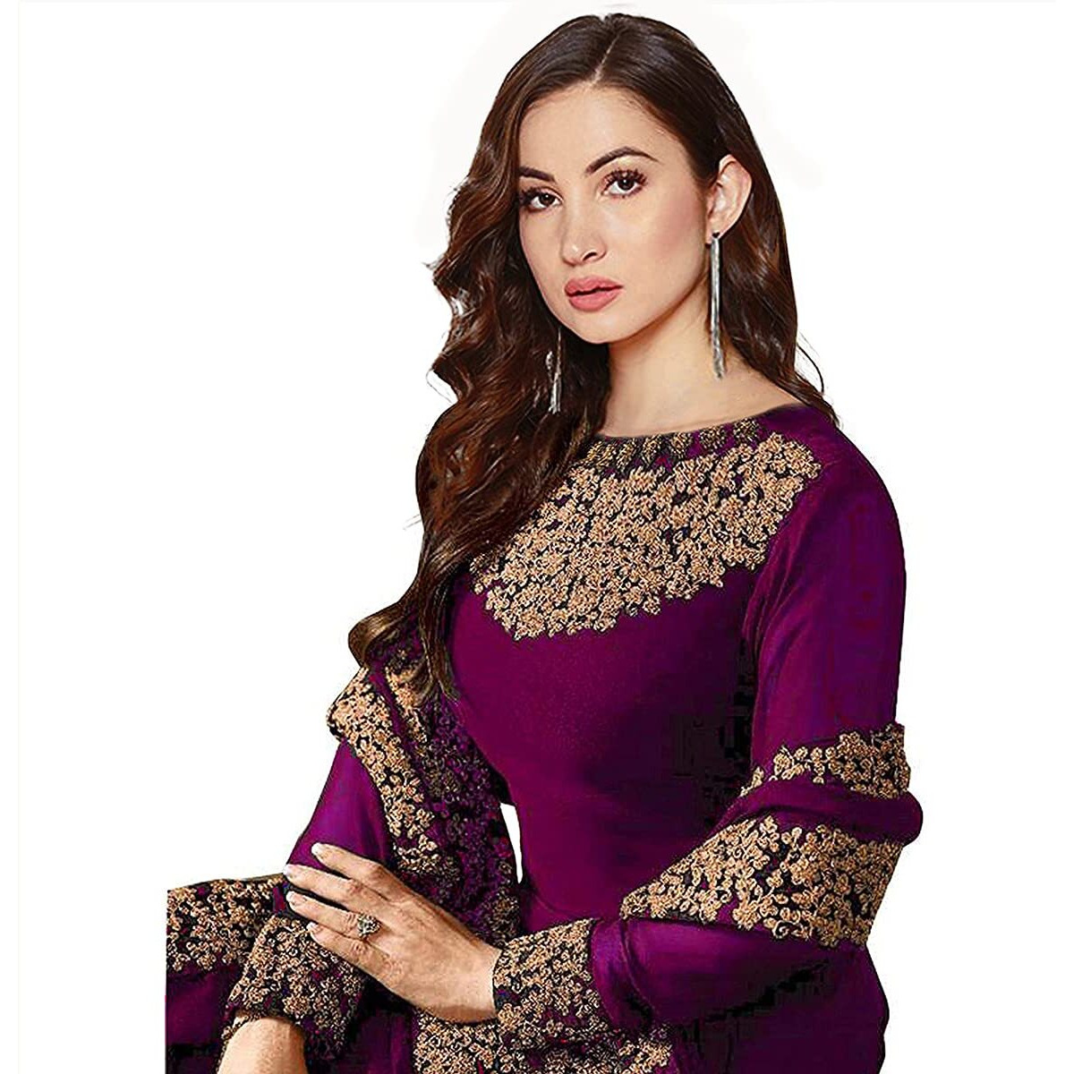 PristiveFashionHub Women's Codding Long Anarkali Gown With Duppta(Free Size) (Purple)