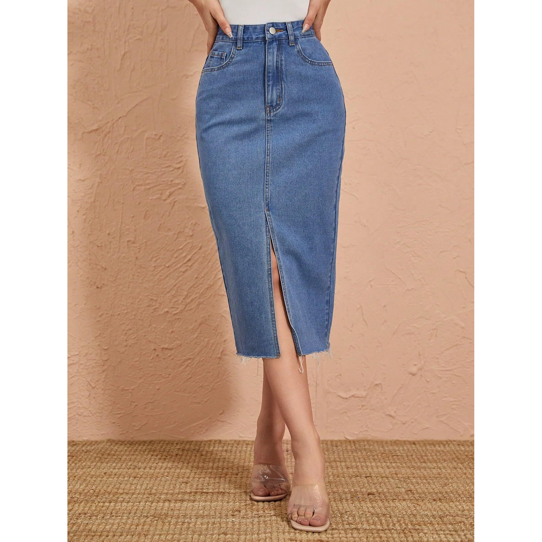 BLACKX Denim Skirt for Women| Short Denim Skirt for Women| Denim Slit Skirt for Women - 1003 (in, Alpha, L, Blue)