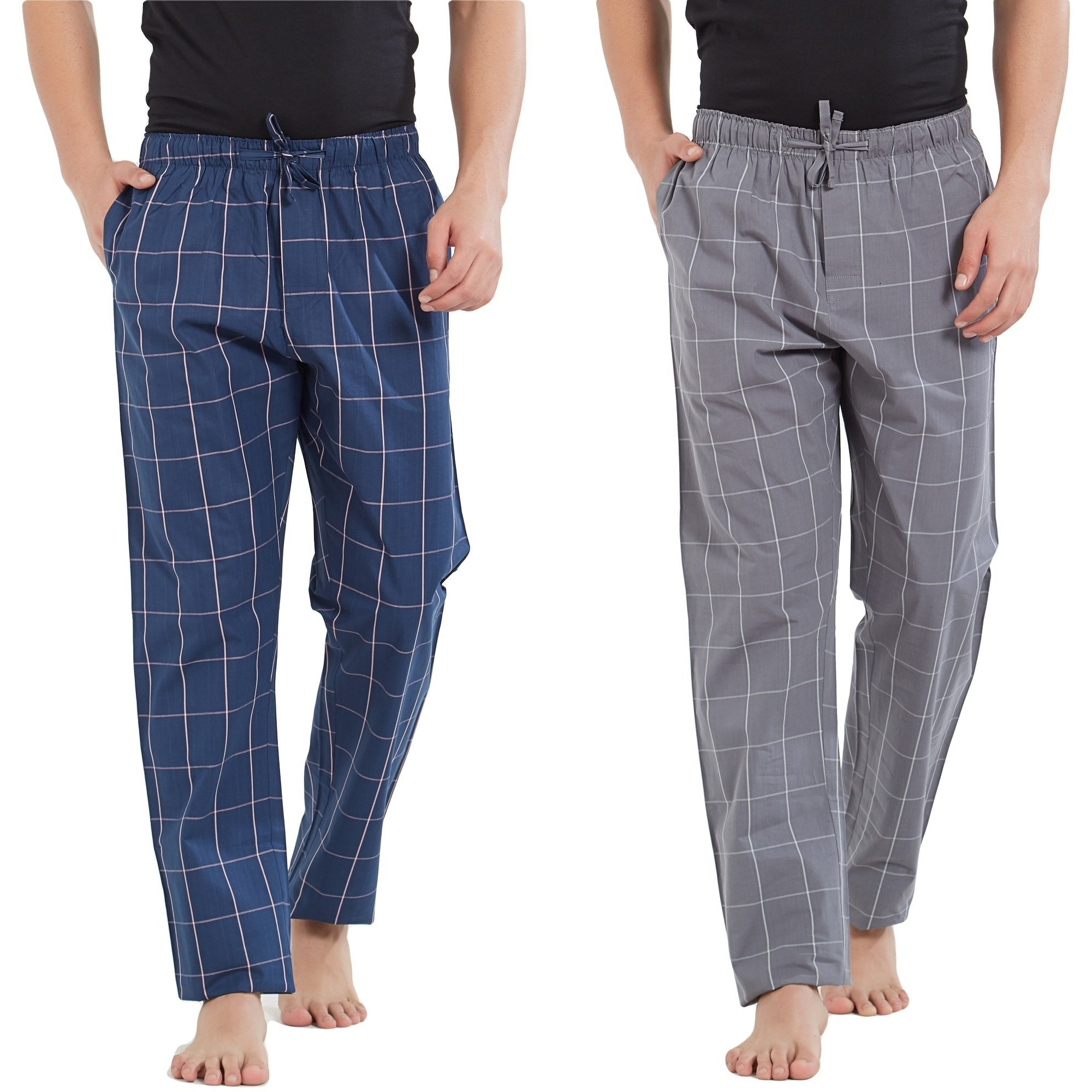 XYXX Men's Super Combed Cotton Checkered Checkmate Pyjamas [Pack of 2] Elasticated Waist, Drawstring | Loungewear for Men in Pink, Grey Checks