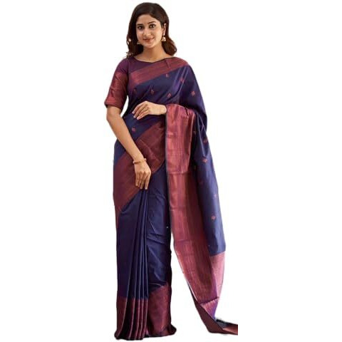 Yashika Women's Woven Banarasi Kanjivaram Cotton Silk Jaquard Saree (AZ-YS-OG-Bilal-Parent_Navy)