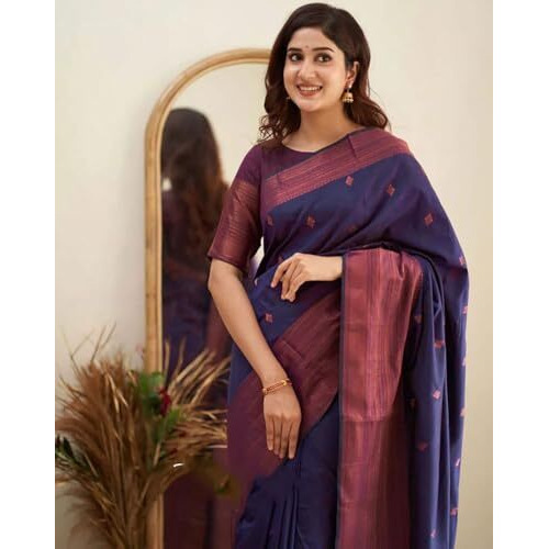 Yashika Women's Woven Banarasi Kanjivaram Cotton Silk Jaquard Saree (AZ-YS-OG-Bilal-Parent_Navy)