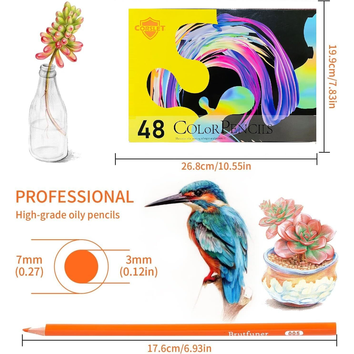 Corslet 48 Pcs Colour Pencils Set, Colouring Pencils, Drawing Pencil Oil-Based Professional Pencil set for Beginner Adult Pre-Sharpened Colour Pencils for Adults (48 Count (Pack of 1))