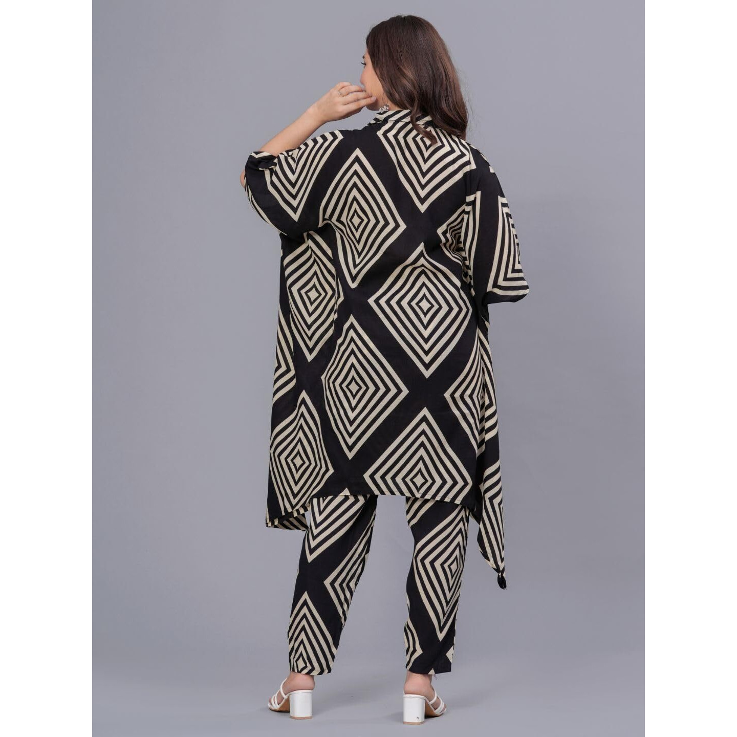 rytras Women's Printed Kaftan Kurta and Pant Set(Black,XL)