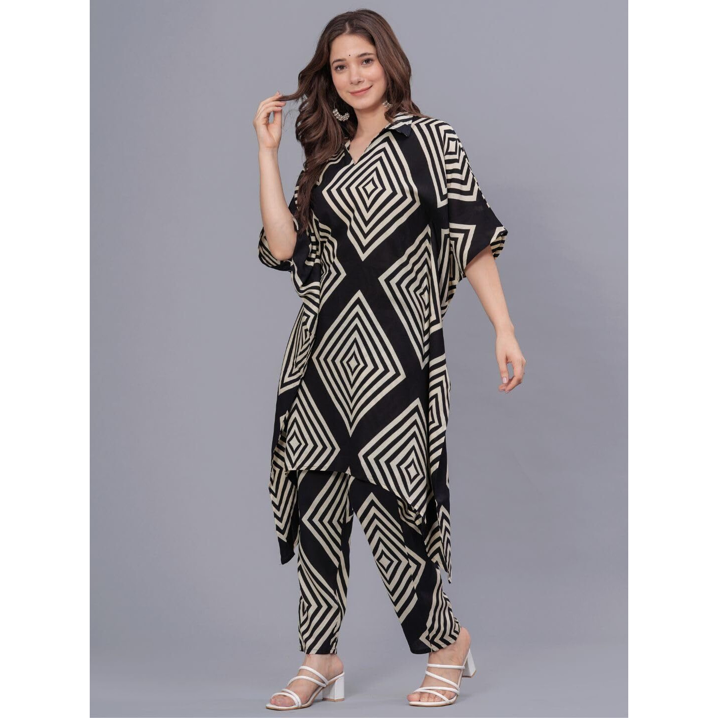 rytras Women's Printed Kaftan Kurta and Pant Set(Black,XL)