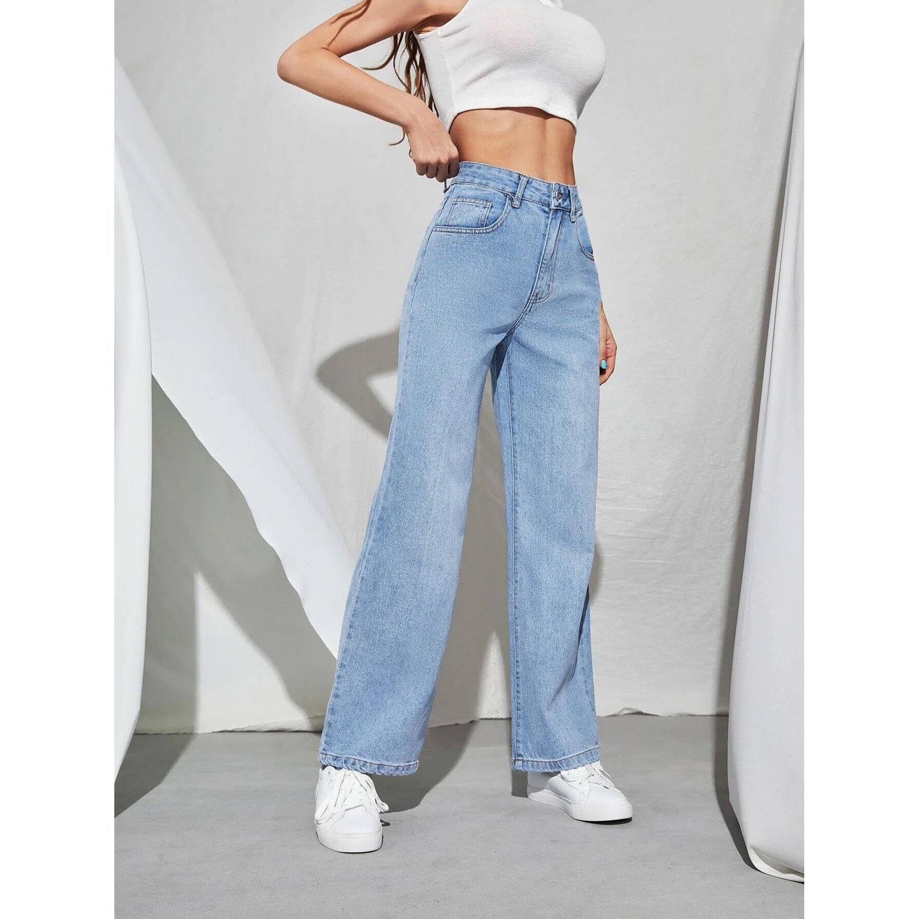KOTTY Womens Solid High Rise Cotton Lycra Blend Relaxed Fit Jeans