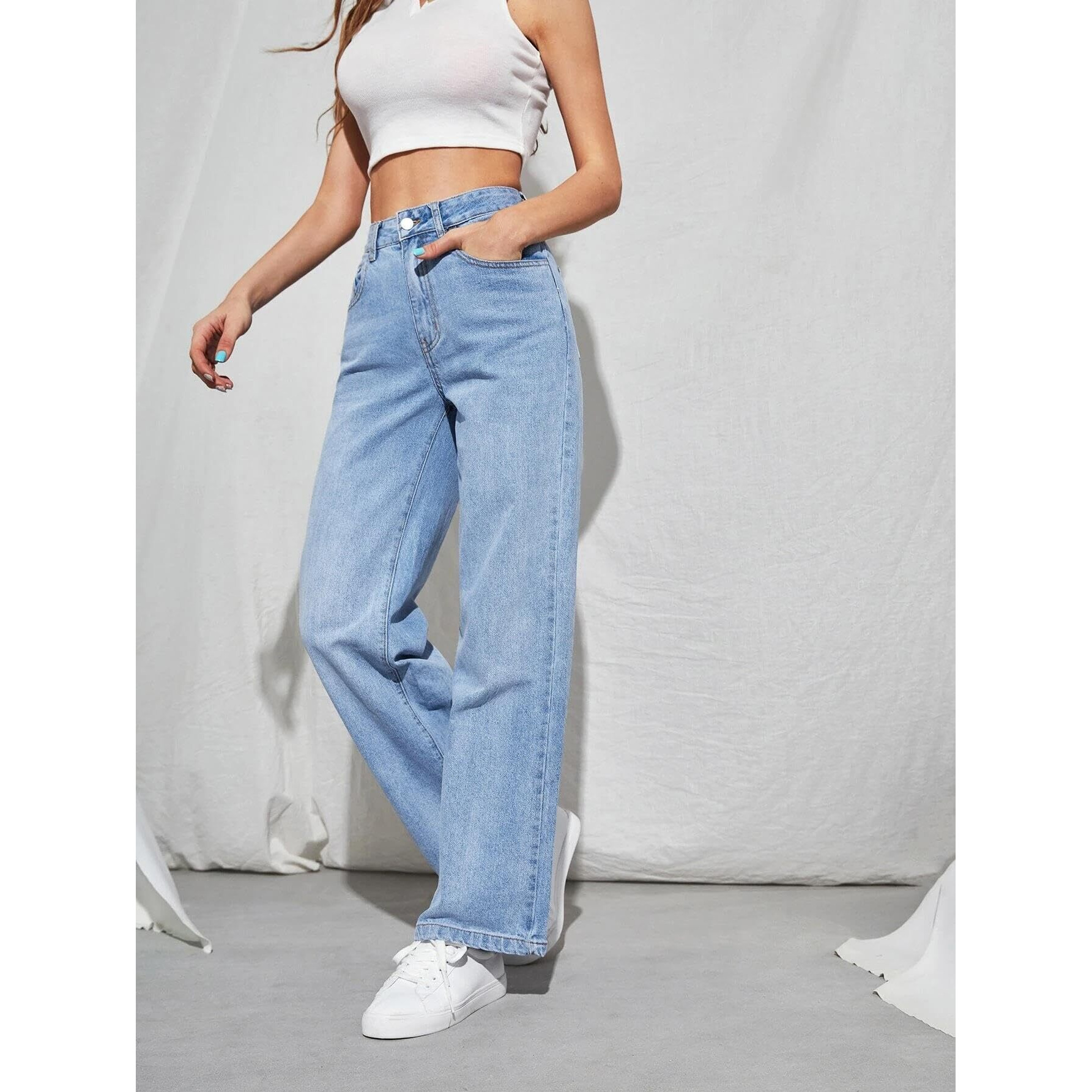 KOTTY Womens Solid High Rise Cotton Lycra Blend Relaxed Fit Jeans