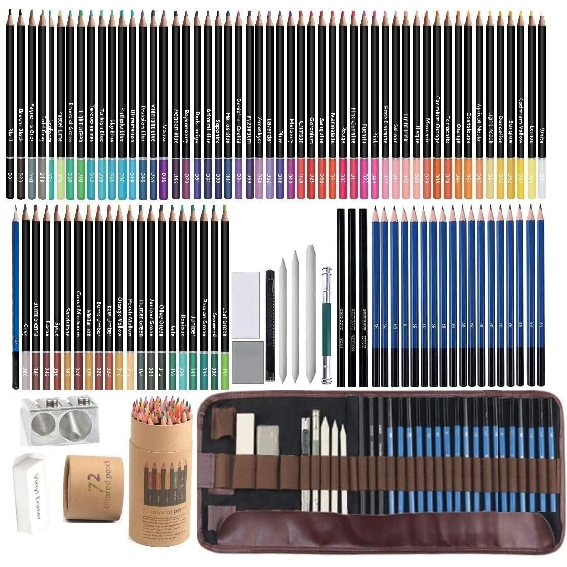 Corslet 104 Pc Sketching Kit for Artist | Drawing Pencils for Artists 72 Colour Pencils Set for Coloring Book | Charcoal Pencil Art Supplies for Kids & Adults