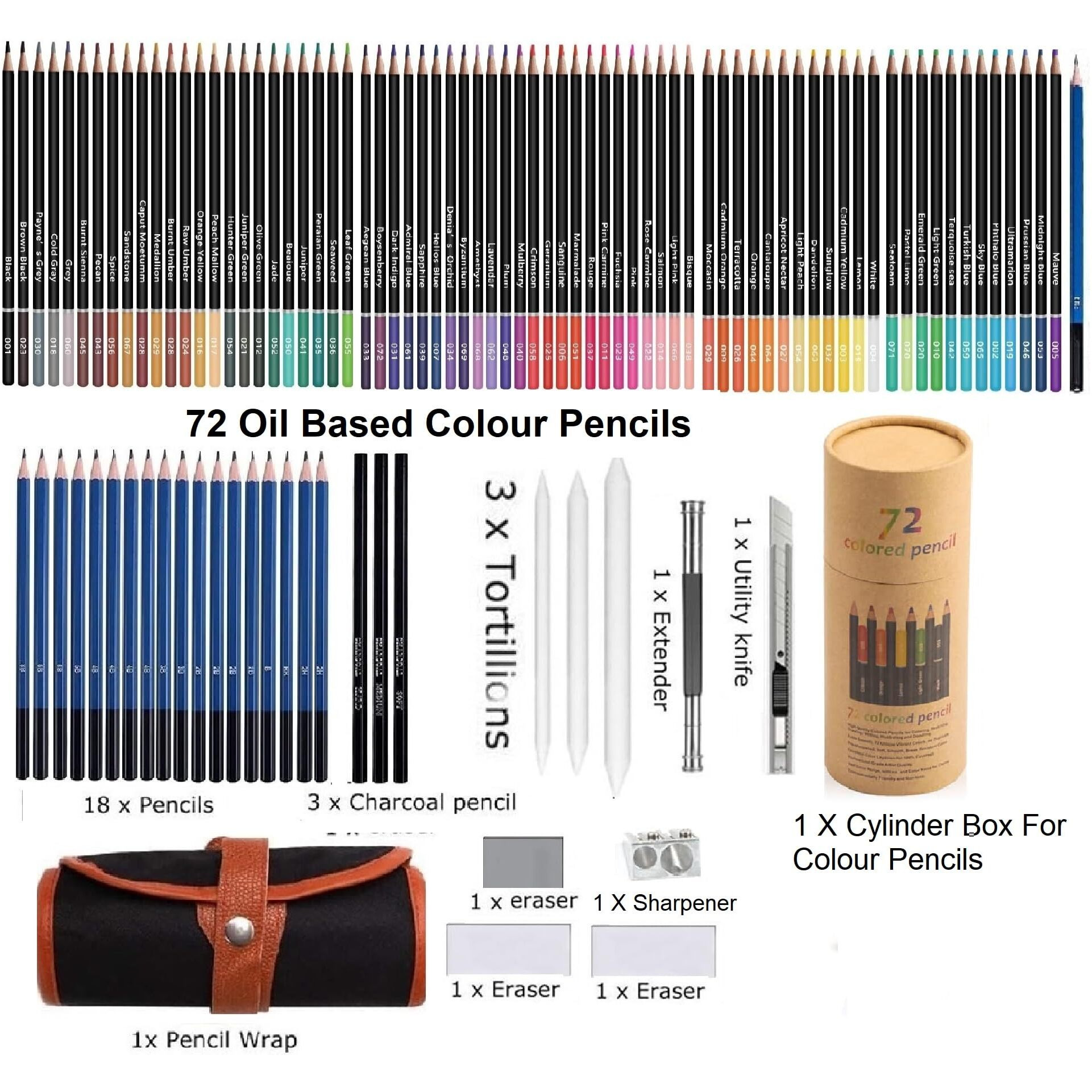 Corslet 104 Pc Sketching Kit for Artist | Drawing Pencils for Artists 72 Colour Pencils Set for Coloring Book | Charcoal Pencil Art Supplies for Kids & Adults