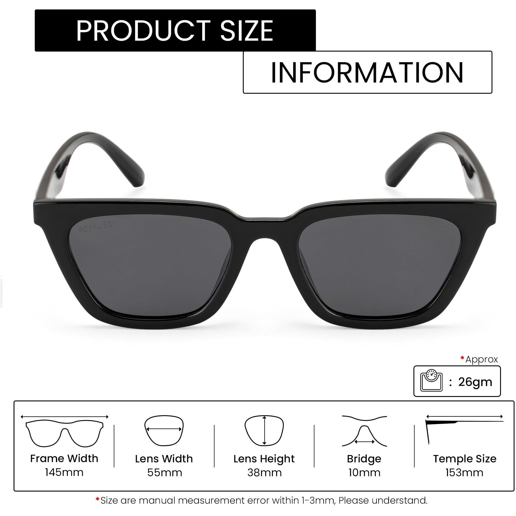 ROYAL SON UV400 Hd Dark Polarized Square Sunglasses for Men's Women/Ledies - Black
